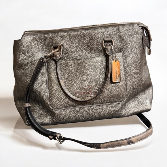 Coach Metallic Gray Leather Shoulder/ crossbody Emma Bag F38054 - Picture 1 of 15